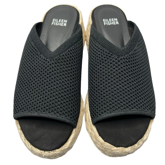 NWOT EILEEN FISHER Tali Platform Wedge Slip On Black Sandals Women's Siz… - Picture 4 of 16